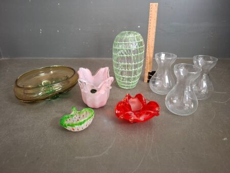 2 Japanese Glass Bowl/Ashtray - 2 Chinese Glass Pieces - Italian Naple Glass Vase - 3 Modern Glass Vases