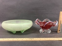 Vintage Murano Glass Bon Bon Dish + Art Deco Frosted 3 Footed Glass Bowl