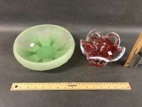 Vintage Murano Glass Bon Bon Dish + Art Deco Frosted 3 Footed Glass Bowl - 4