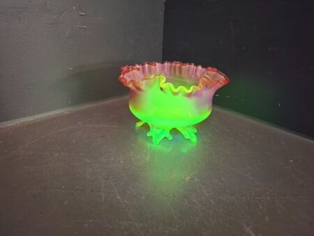 Uranium - Manganese and Cranberry Glass Bowl on 5 Feet