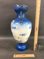 Large Victorian Hand Painted Vase with Birds & Iris - 2