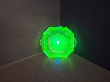 Uranium Glass Octagonal Bowl with Pressed Decoration