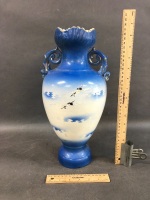 Large Victorian Hand Painted Vase with Birds & Iris - 3