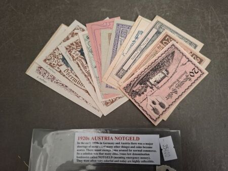 Early 1920s Austria NOTGELD Emergency Money Banknote Collection