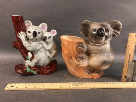 Vintage Afendulis QLD Ceramic Koala Decanter + Another Unmarked Koala Pot