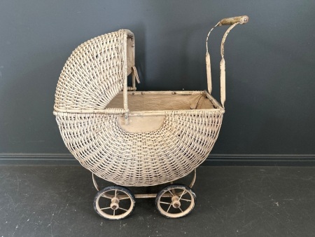 Vintage Cane Childrens Toy Pram