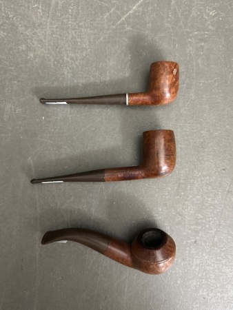 2 Civic Matt Deluxe Wooden Tobacco Pipes - 1 Unmarked Wooden Tobacco Pipe