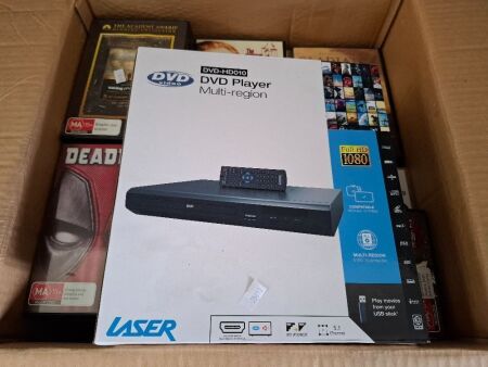 Laser DVD Player and full box of over 200 DVDs