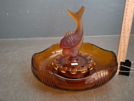 Vintage Amber Art Deco Flying Fish Float Bowl&nbsp;