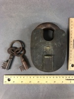 Vary Rare XL Chubb's New Patent 5.75" Brass & Iron Padlock c1837-38 with Original Key - 8