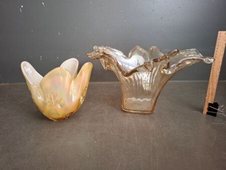 2 Iridescent Art Glass Vases