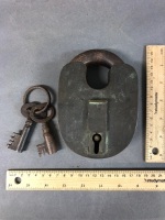 Vary Rare XL Chubb's New Patent 5.75" Brass & Iron Padlock c1837-38 with Original Key - 11