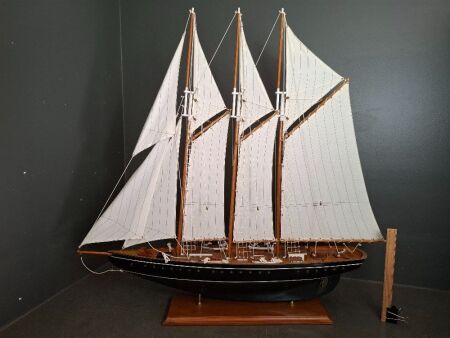 Large Wooden Sailing Ship Model on Stand