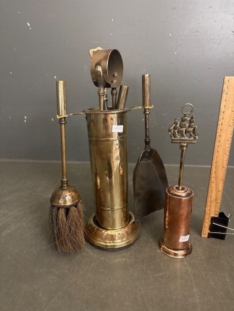 Mid Century Brass and Copper Fireplace Cleaning Tools