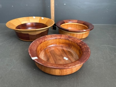 3x Segmented Hand Made Timber Bowls