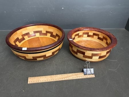 1x Large and 1x Small Segmented Hand Made Timber Bowl