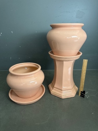 2 Australian Pottery Ceramic Vases - 1 with Stand
