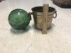 Vintage Green Glass Float Ball & Plated Wine Cooler - 2