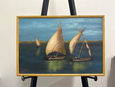 Sail Boats on Water Oil on Canvas - Signed by Artist&nbsp;