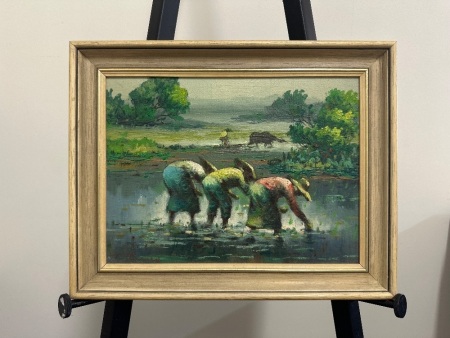 Farmers Green landscape Oil on Board - Signed by Artist