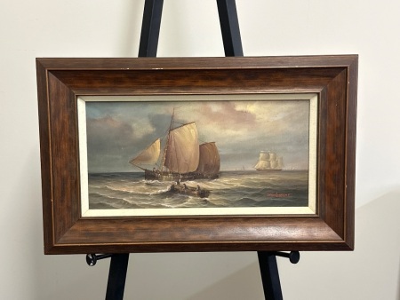 Ships at Sea Oil on Canvas by Jean Laurent