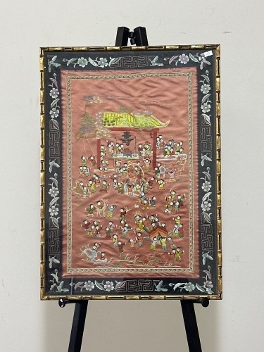 Asian Gathering Scene on Silk