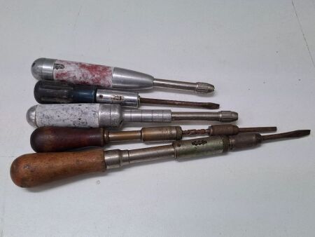 Lot of 5 Antique Hand Press Drills