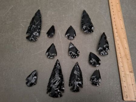 Dozen OBSIDIAN Stone Arrowheads