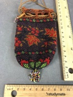 Vintage Hand Beaded Drawstring Purse c1930's - 3