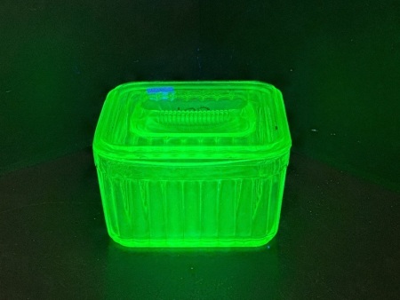 Uranium Glass Lidded Butter Dish