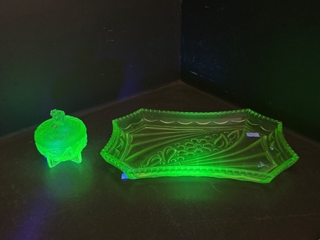 Uranium Glass Dressing Table Tray and Jewelery Box