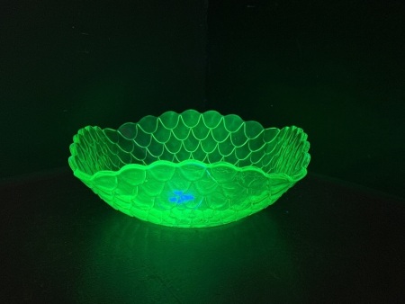 Uranium Glass Fish Scale Art Deco Bowl