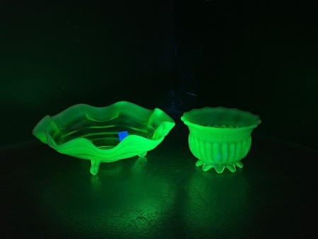 Vasoline Uranium Glass Art Deco Bowl and Cup