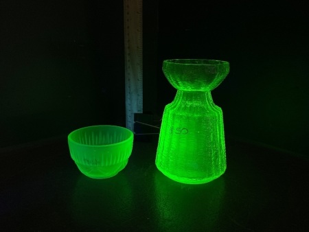 Uranium Glass Retro Vase and Cup