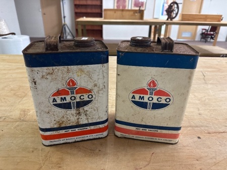 2x Vintage 1gal Amoco Oil Tins