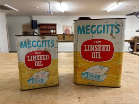 2x Vintage Meggits Linseed Oil Tins - 9lb and 4.5lb