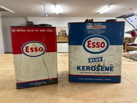 2x Vintage Esso Oil Tins - 2gal and 1gal