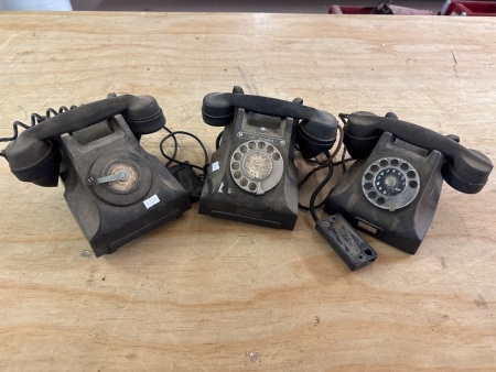 3 Mid Century Black Dial Phones