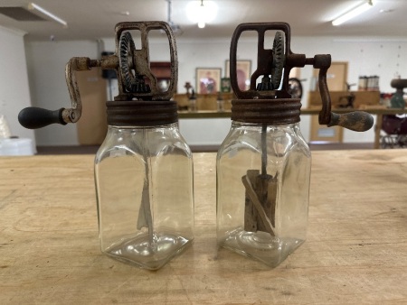 2 Butter Churns - app 1 Quart - unmarked