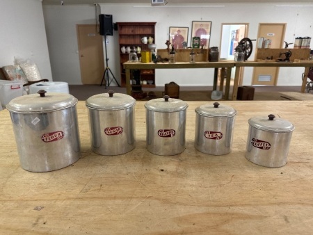 5 Aluminium Mid Century Food Canisiters