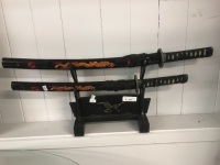 Decorative Samurai Swords on Stand