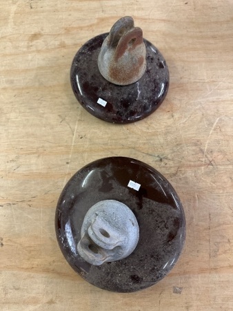2x Large Vintage Insulators - Porcelain and Cast Iron - 10in Dia