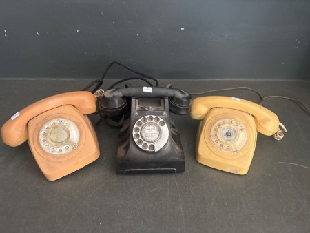 3 Mid Century Dial Phones