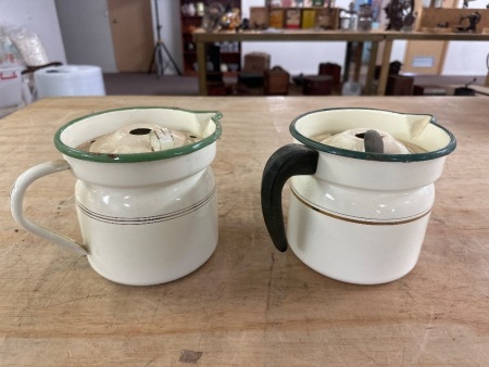 2x Enamel Milk Boiler Pots