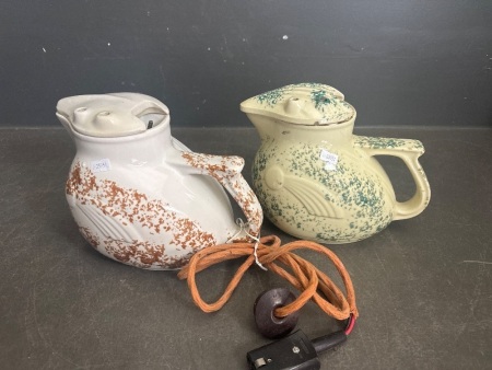 2 x Speckled Ceramic Splatterware Teapots