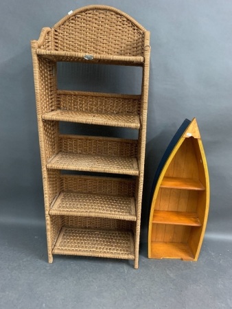 Set of Sweda Folding Woven Shelves + Timber Boat Shelf