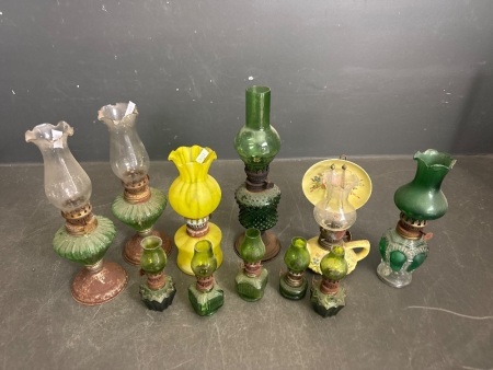 Large Selection of Vintage Green and Yellow Miniature Lanterns