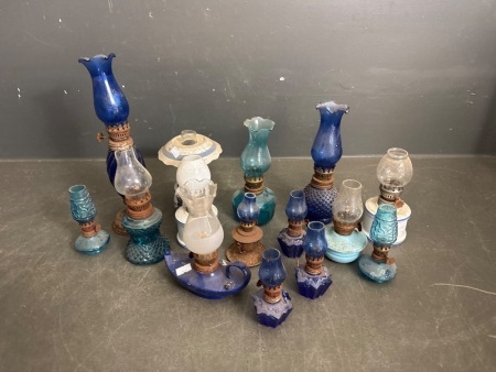Large Selection of Vintage Blue Miniature Lanterns