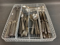 Large Collection of Silver Plated Cutlery. Knives are Monogrammed, Forks are Walker & Hall.