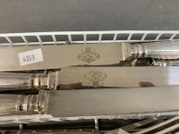 Large Collection of Silver Plated Cutlery. Knives are Monogrammed, Forks are Walker & Hall. - 3